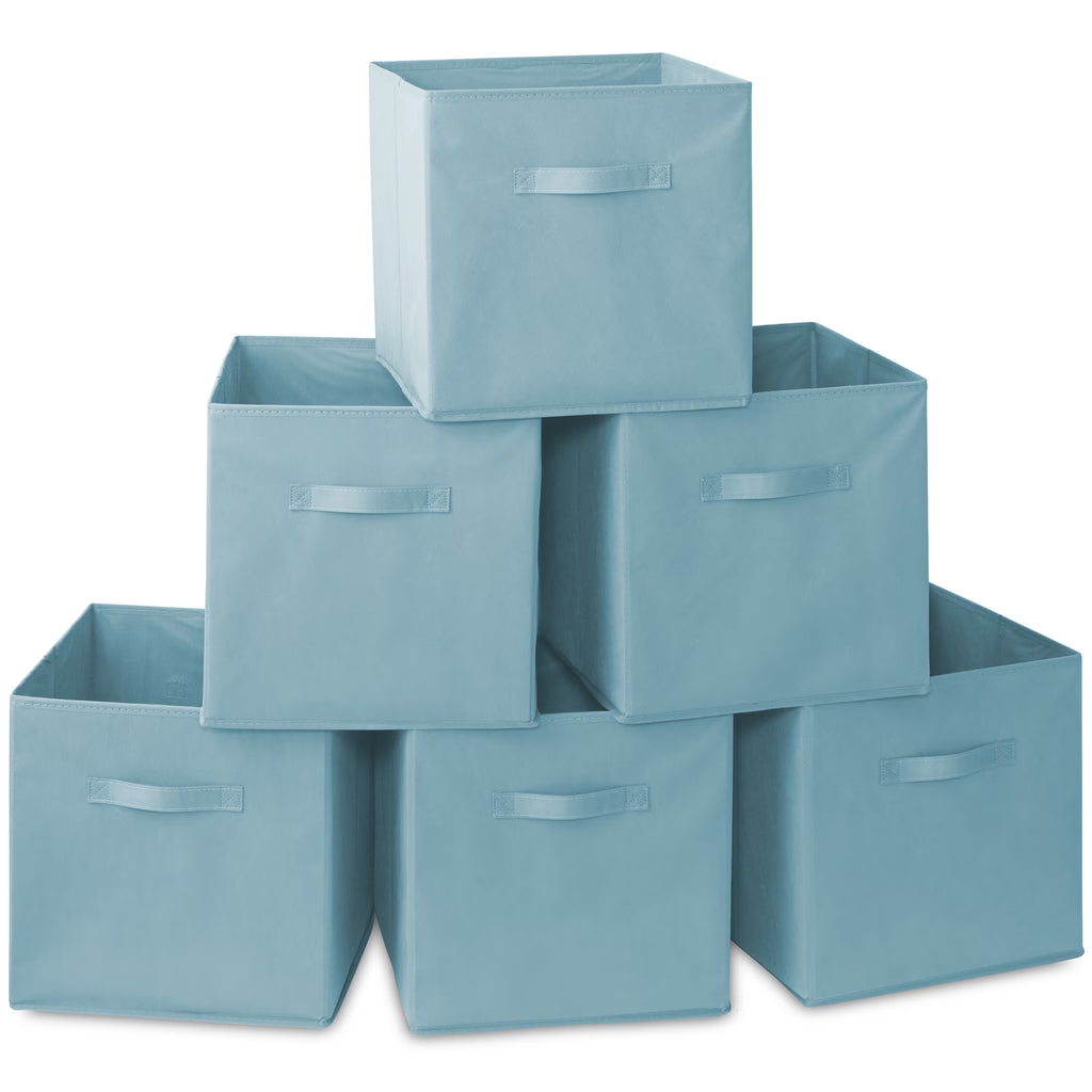 Casafield Set of 6 Fabric Storage Cube Bins – Baby Blue Foldable Shelf Organizers