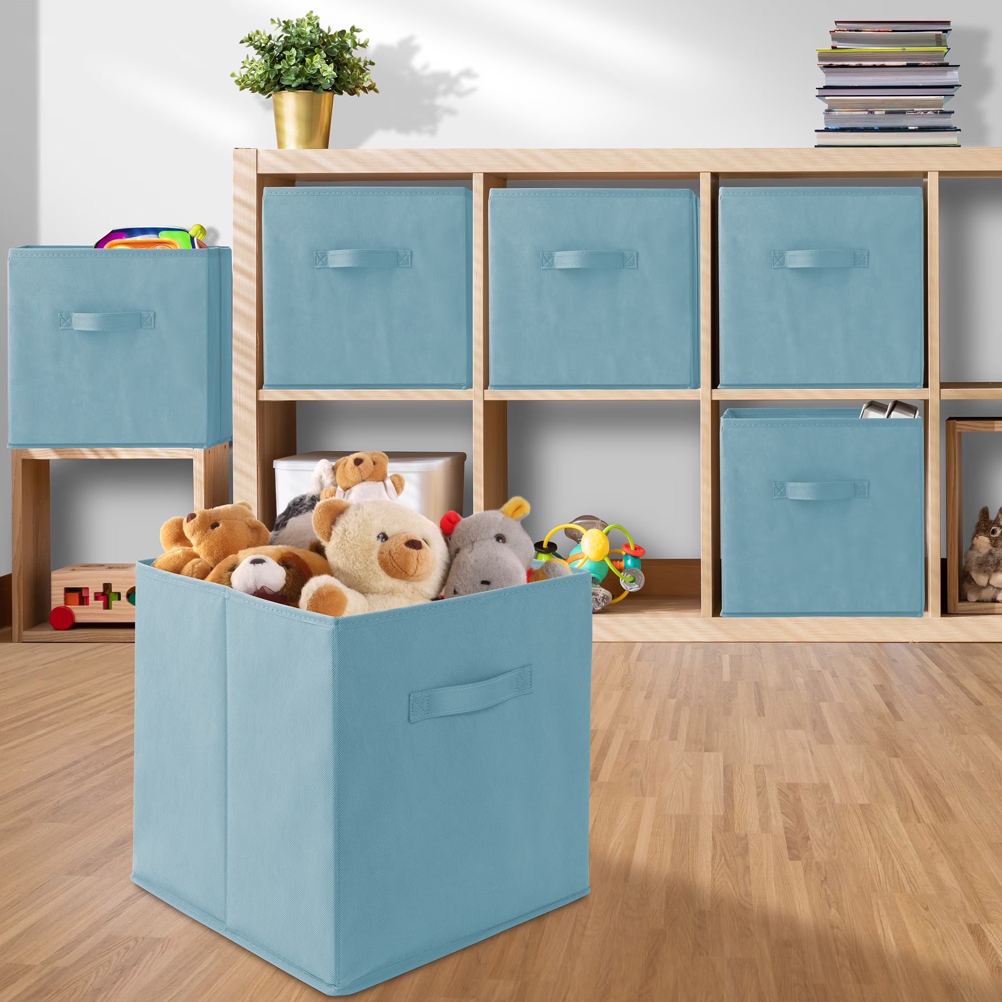 Casafield Set of 6 Fabric Storage Cube Bins – Baby Blue Foldable Shelf Organizers