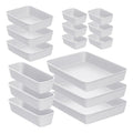 Decorative Plastic Desk Drawer Organizer Tray Set – White Smoke Ribbed Storage Bins (15 Pack)