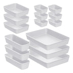 Decorative Plastic Desk Drawer Organizer Tray Set – White Smoke Ribbed Storage Bins (15 Pack)