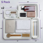 Decorative Plastic Desk Drawer Organizer Tray Set – White Smoke Ribbed Storage Bins (15 Pack)