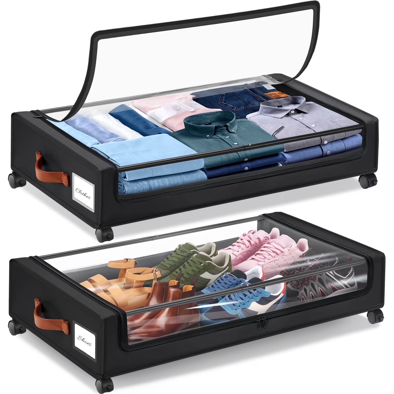 Livhil Under Bed Storage with Wheels – 2 Pack Rolling Storage Containers