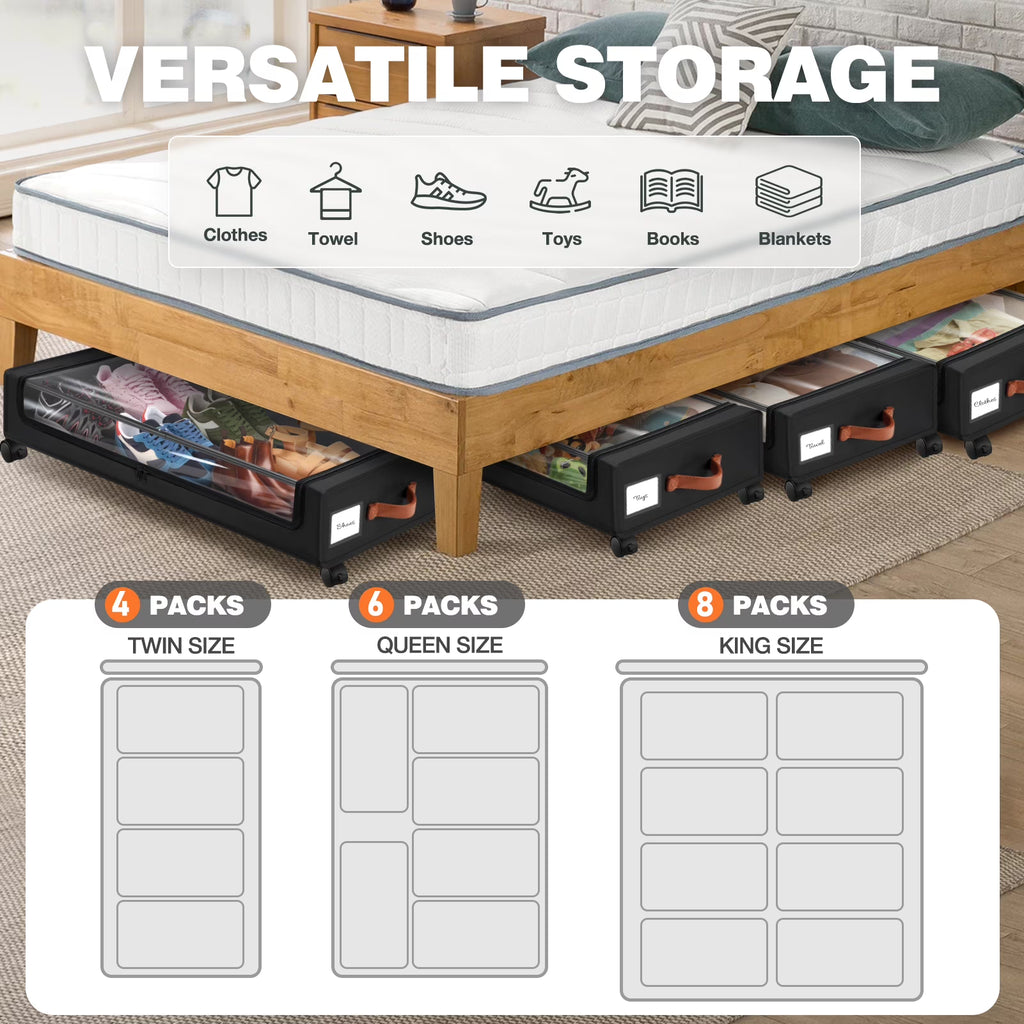 Livhil Under Bed Storage with Wheels – 2 Pack Rolling Storage Containers