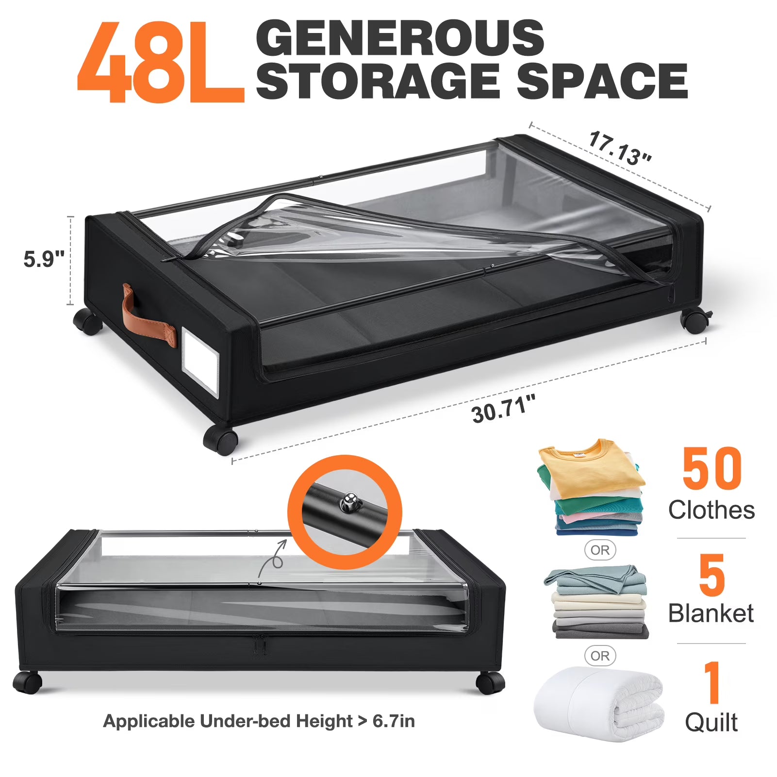 Livhil Under Bed Storage with Wheels – 2 Pack Rolling Storage Containers