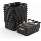 9-Pack Plastic Woven Storage Baskets Set – Black Multi-Purpose Organizer Bins