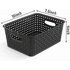 9-Pack Plastic Woven Storage Baskets Set – Black Multi-Purpose Organizer Bins
