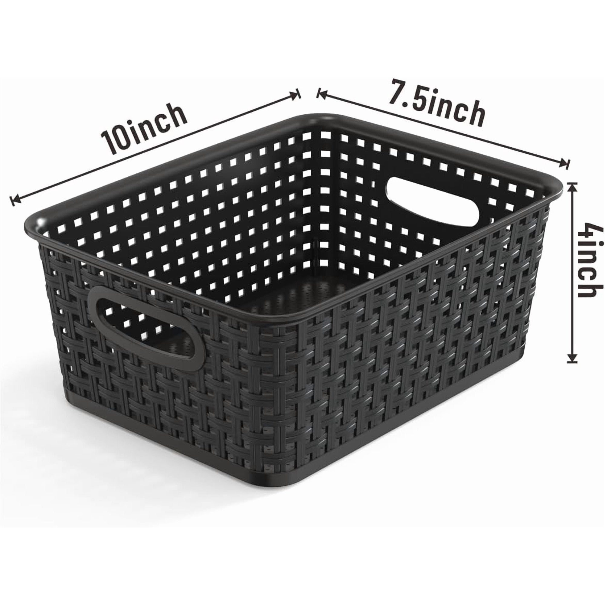 9-Pack Plastic Woven Storage Baskets Set – Black Multi-Purpose Organizer Bins