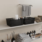 9-Pack Plastic Woven Storage Baskets Set – Black Multi-Purpose Organizer Bins