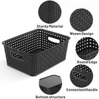 9-Pack Plastic Woven Storage Baskets Set – Black Multi-Purpose Organizer Bins