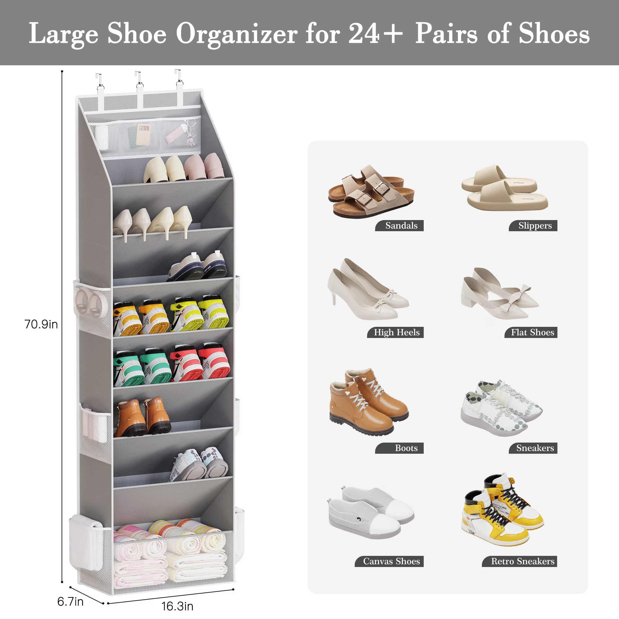 Criusia Over the Door Shoe Organizer – Hanging Storage with Deep Pockets
