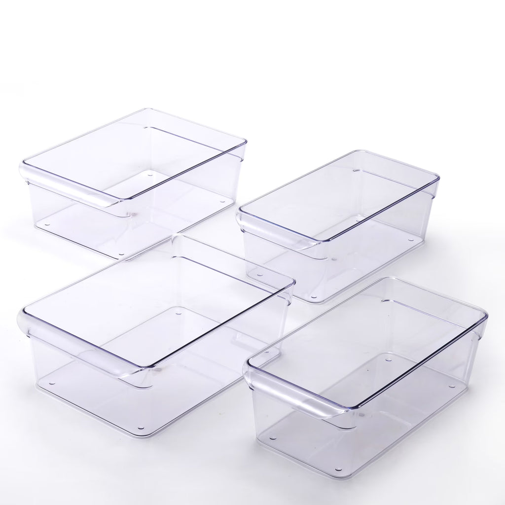 Mainstays Clear Plastic Fridge Organization Bin Set – 4 Pack