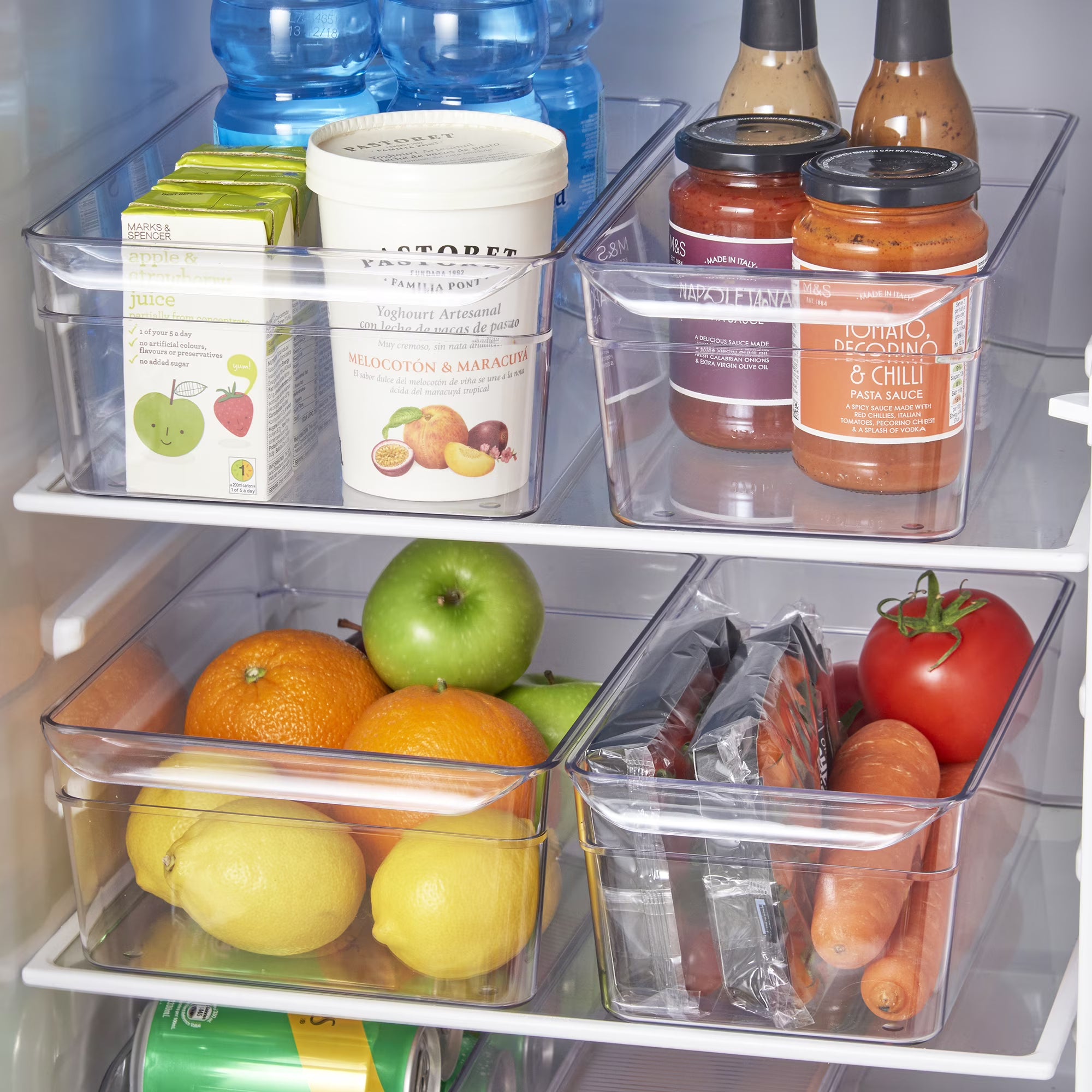 Mainstays Clear Plastic Fridge Organization Bin Set – 4 Pack