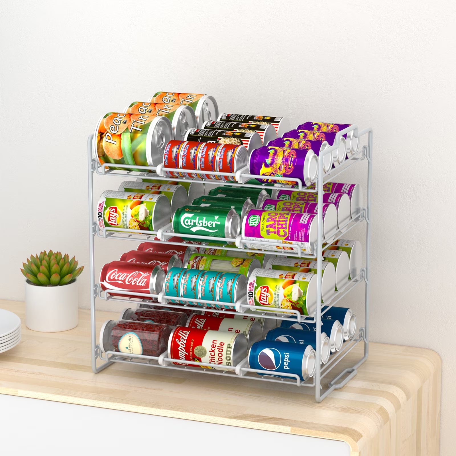 stusgo 4-Tier Stackable Can Rack Organizer – Pantry Storage for Up to 48 Cans