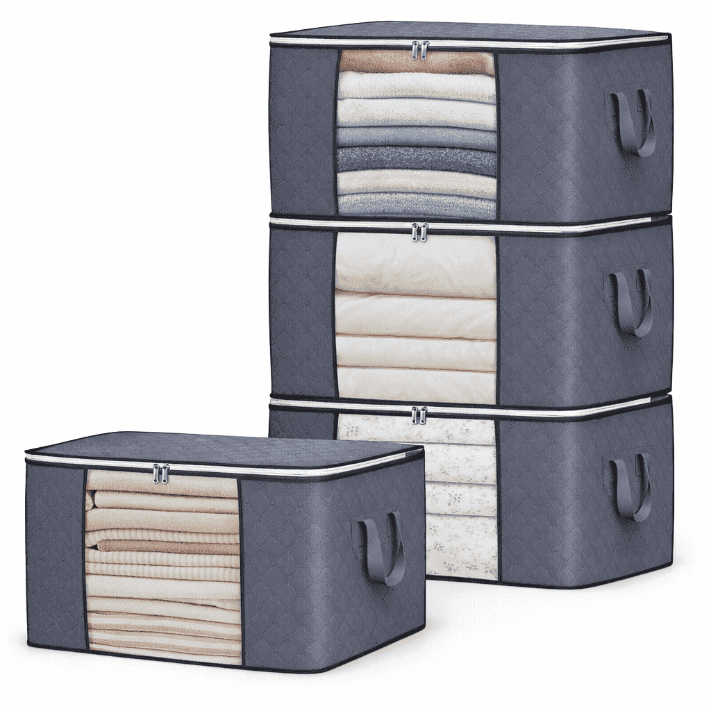 Brotasdro 90L Large Storage Bags – 4 Pack Foldable Closet Organizers