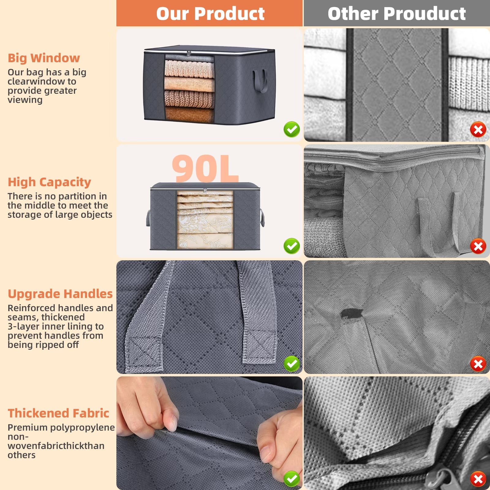 Brotasdro 90L Large Storage Bags – 4 Pack Foldable Closet Organizers