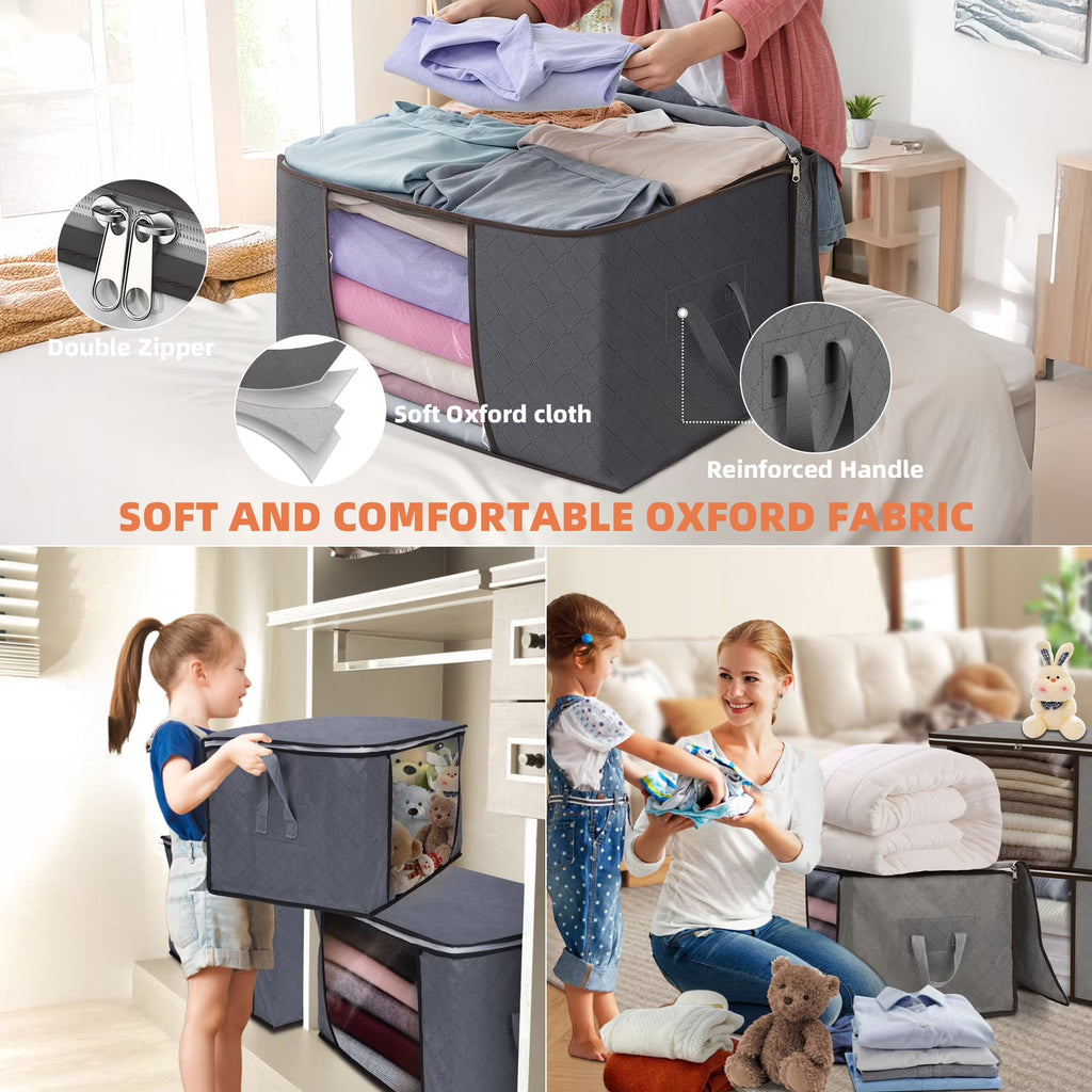 Brotasdro 90L Large Storage Bags – 4 Pack Foldable Closet Organizers