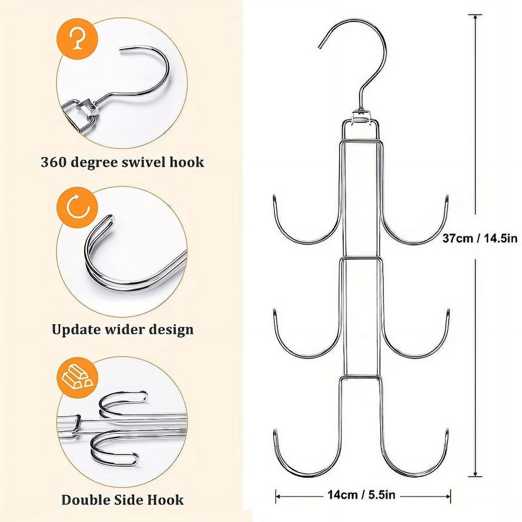 Hiziwimi Silver Hanger Organizer – 2 Piece Closet Purse & Bag Holder Set