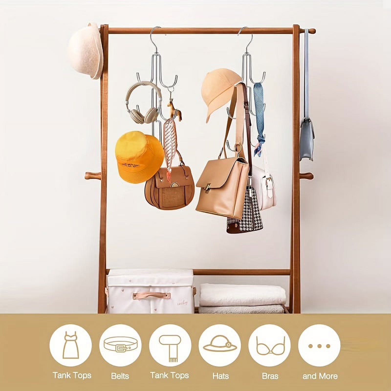 Hiziwimi Silver Hanger Organizer – 2 Piece Closet Purse & Bag Holder Set