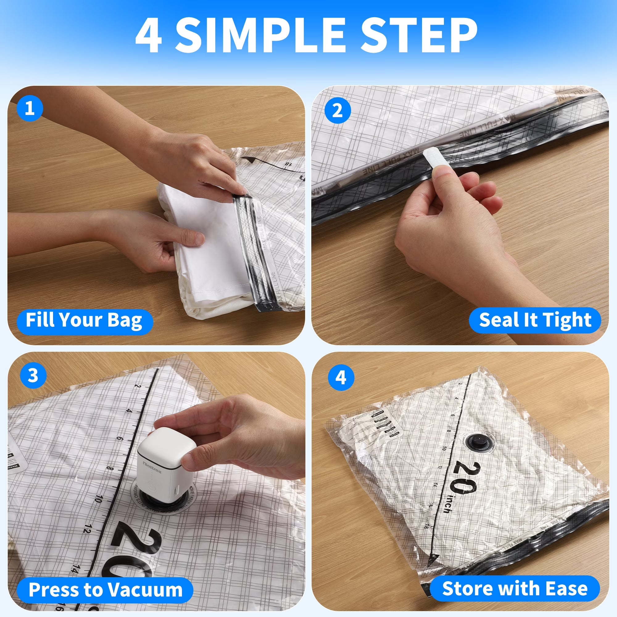Skyhill Vacuum Storage Bags with Rechargeable Air Pump – 18 Piece Space Saver Set