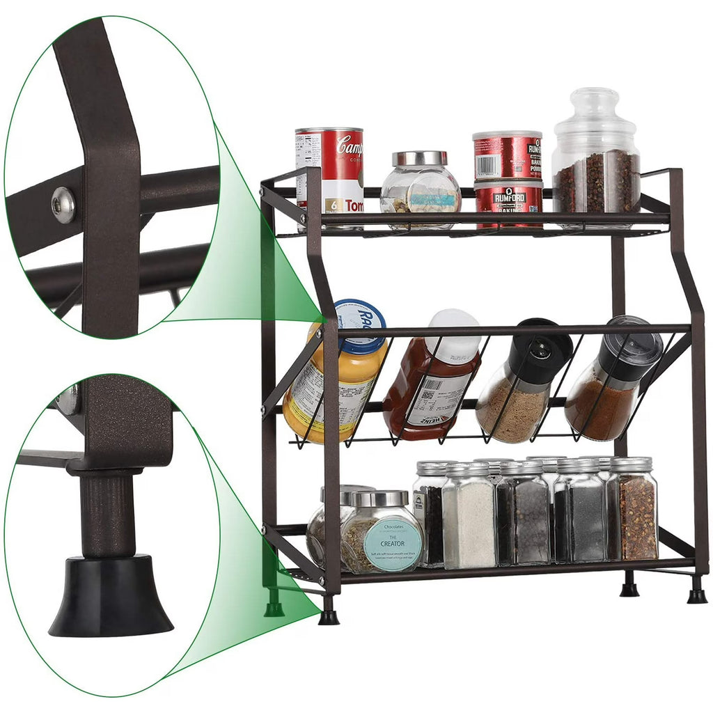 Gourmet Kitchen 3-Tier Spice Rack Organizer – Freestanding Metal Holder