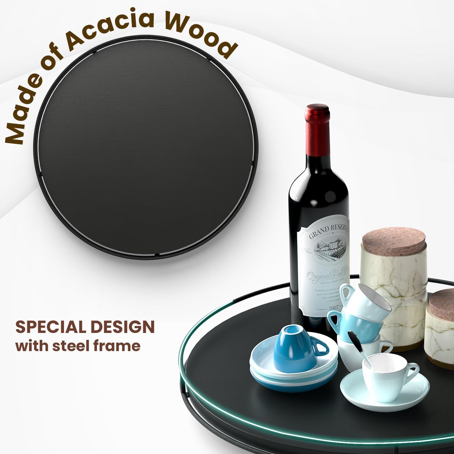 18" Acacia Wood Lazy Susan Turntable – Rotating Kitchen Organizer Tray