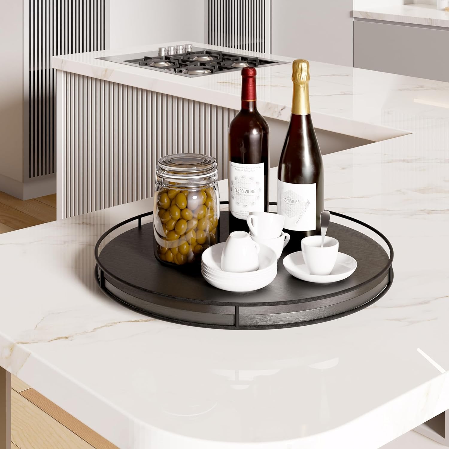18" Acacia Wood Lazy Susan Turntable – Rotating Kitchen Organizer Tray